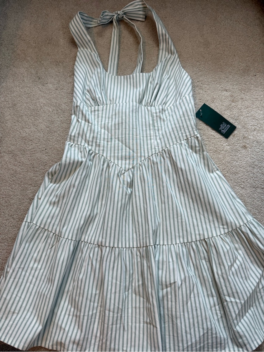 wild fable Green and White Striped Halter Midi Dress